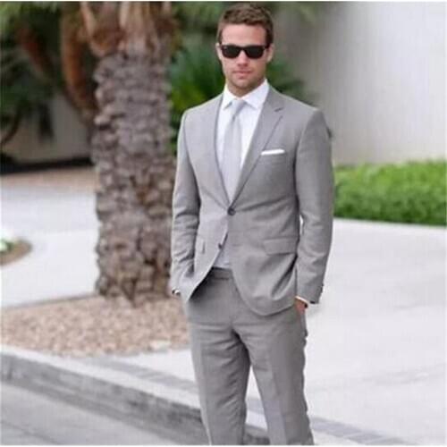 Light Grey Business Men Suits 2 Pieces(Jacket Pant Tie) High Quality Slim Fit Blazer Formal Prom Terno Clothes Fashion