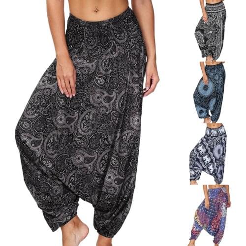 Loose Yoga Pants Bohemian Printing Thin Casual High Waist Knickerbockers Women Sweatpants Elastic Waist Aladdin Jumpsuit Pants