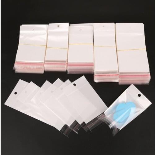100 pcs/pack of 5 Sizes Three-layer Hanging Holes, White Transparent OPP DIY Jewelry Packaging Self-adhesive Plastic Bag