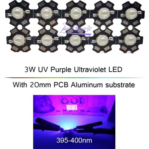10pcs/lot 3W High Power LED UV Light Chip 395-400nm Ultra Violet Bulbs Lamp with 20mm PCB Aluminum substrate