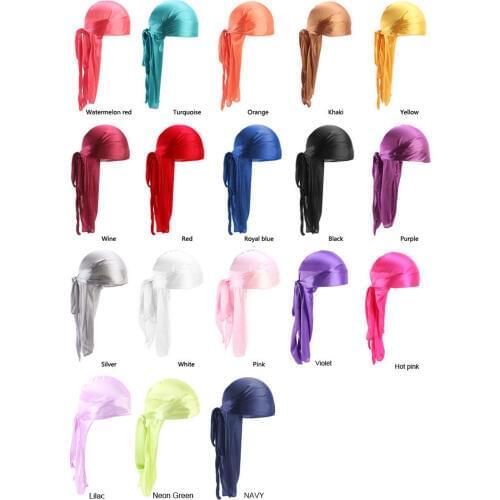 Unisex Satin Durags Bandanas Turban Solid Color Men Head Wrap Biker Headwear Cover Headband Women Hair Accessories Silky Durag