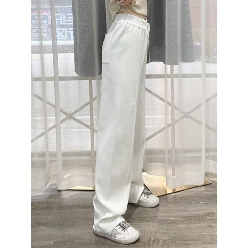 Women Pant 2021 Spring and Summer New Ladies Pure Color Straight Trousers with Waist Rope