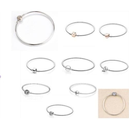 Authentic 925 Sterling Silver Rose Gold Barrel Clasp Snake Chain Basic Pan Bracelet Bangle Fit Women Bead Charm Jewelry