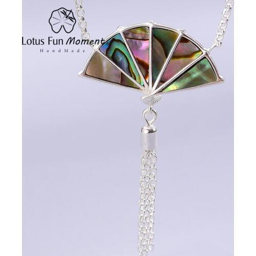 Lotus Fun Moment Real 925 Sterling Silver Handmade Designer Fine Jewelry Folding Fan Tassel handle Pendant Necklace for Women