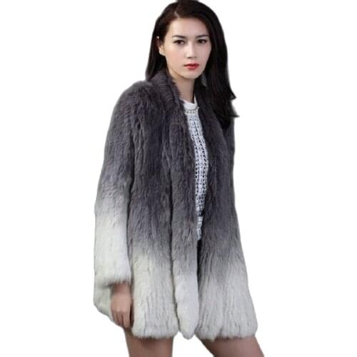 QIUCHEN PJ160 2019 Top Fashion Skirt Full Women Style Knitted Real Rabbit Fur Coat Genuine Fur Jacket Winter Dressrabbit Fur