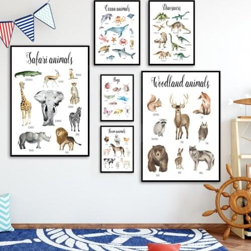 Dinosaur Elephant Lion Deer Zebra Canvas Painting Wall Art Nordic Posters and Prints Wall Pictures for Living Kids Room Decor