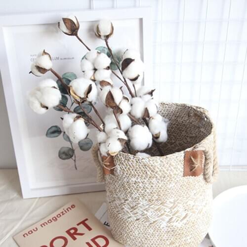 10 Head Dried Flower Long Branch Cotton Simulation Cotton Tree Branch Decor Artificial Flowers for Home Party Office Wedding