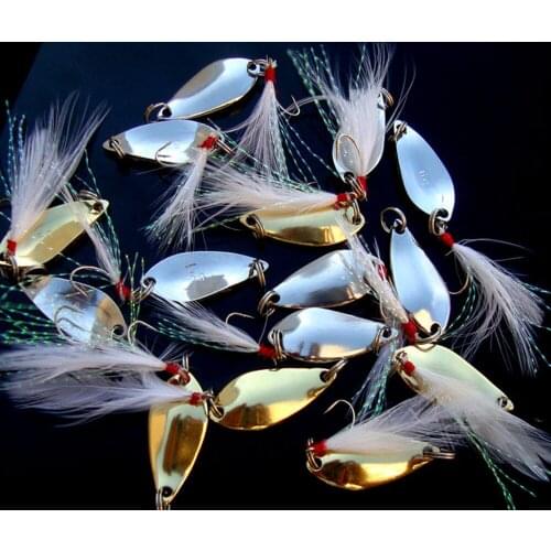 10PCS Fishing Fly Feather Treble Hook Spoon Lure baits 10g
