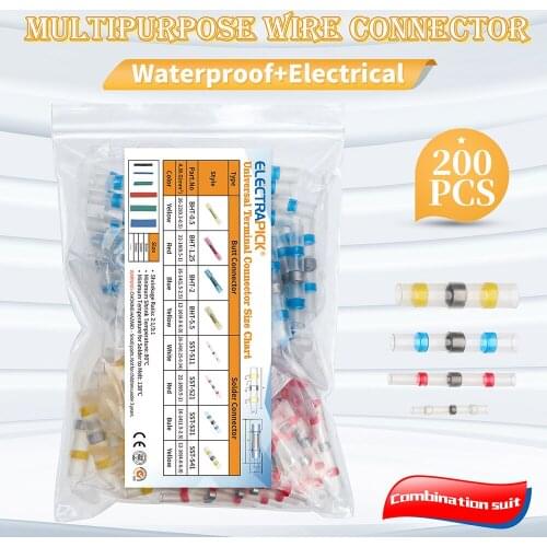 200Pcs Solder Seal Wire Connectors Waterproof Heat shrinkable tube Wire Tube Terminal Connectors