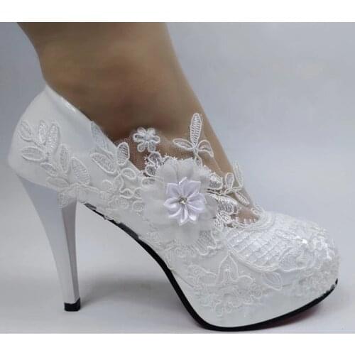 2021 New Women White Flower Bride Wedding Shoes Party Dress Shoes Ladies Round Toe High Heel Pumps Thin Heels Princess shoes
