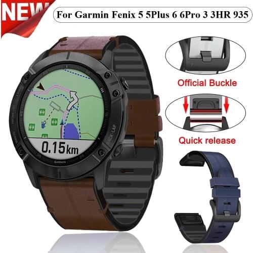 26 22mm Sport Silicone+Leather Watchband Wriststrap For Garmin Fenix 6X 6 Pro 5X 5Plus 3 3HR 935 EasyFit Quick Release Wirstband