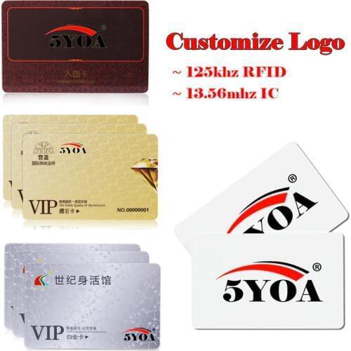 500pcs Customize Logo Design Printing Pattern VIP Print RFID ID 125khz EM4100 Card 13.56mhz IC Card MF S50 Proximity Smart