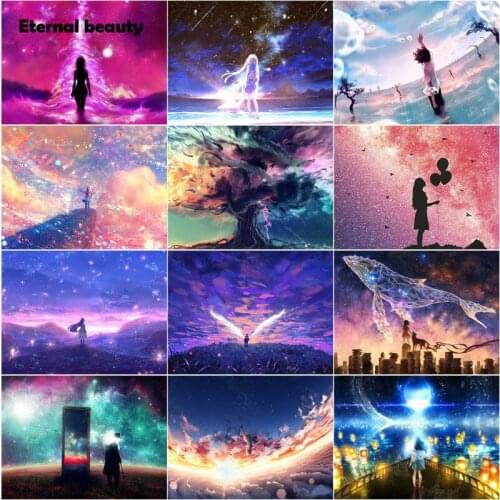 Diamond Painting Cross Stitch Kits People Stand In The Magical Dream Sky Full Diamond Embroidery Mosaic Sale Needlework Handmade