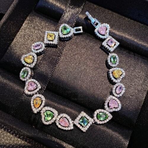 Cute Irregular Multicolor Crystal Shining Chain Bracelet for Women 925 Silver Link Candy Colors Clear CZ Fashion Female Jewelry
