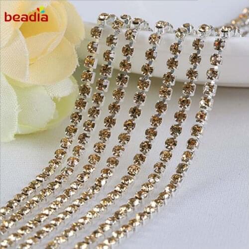 2-3mm Sew-on Crystal Flatback Rhinestone Chain Silver Base Glass Rhinestone Trim For Decor Craft Sewing Clothes Accessories