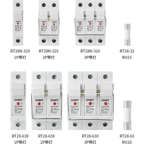 CHINT cilindro forma fusible Base RT28N-32X RT28N-63X 1P 2P 3P tipo de guía Bring Indicator Light Match RT18-32