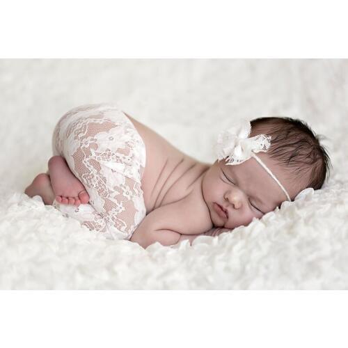 New Top Sale Baby Lace Trousers Newborn Photography Props Baby Lace Headbands and Pants Set 0-6 Months Infant Costume Outfit