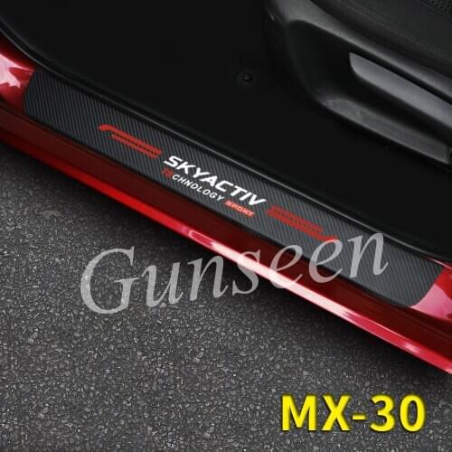 For Mazda MX30 Accessories 2020 2021 Auto Door Sill Protector Car Sticker Carbon Fibre Texture Leather PU Styling Pedal Trim