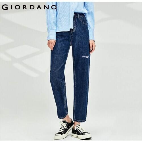 Giordano Women Jeans Washed Middle Rise Jeans Slant Pocket zip Fly Button Closure Casual Spodnie Damskie Jeansy 93410607