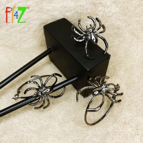 F.J4Z New Trend Funny Spider Earrings & Rings for Women Designer Parody Alloy Inset Earring Lady Party Jewelry Gifts Dropship