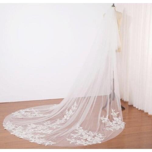 Fingertip Wedding Veil Lace Veil Cathedral Length White Wedding Veil,Flower Lace Veil Custom length,Elegant Bridal Veil Ivory