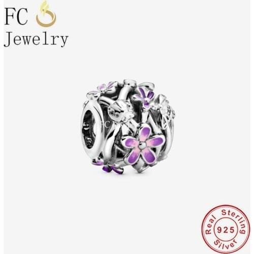 FC Jewelry Fit Original Charm Bracelet Real 925 Silver Purple Enamel Daisy Flower Ladybug Bead For Making Women Berloque 2021