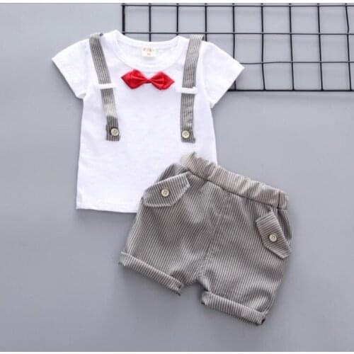 Summer New Baby Boys Clothes Infant Summer Children Clothing Cartoon Kids Cotton Casual Gentleman Bow T-shirt Shorts Suit SETs