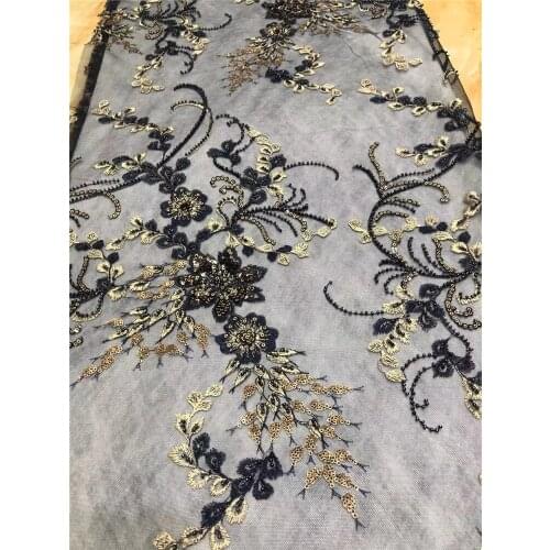 Exquisite multi-color beaded flowers with golden branches and leaves embroidery, French tulle lace, suitable for ladies' fashion