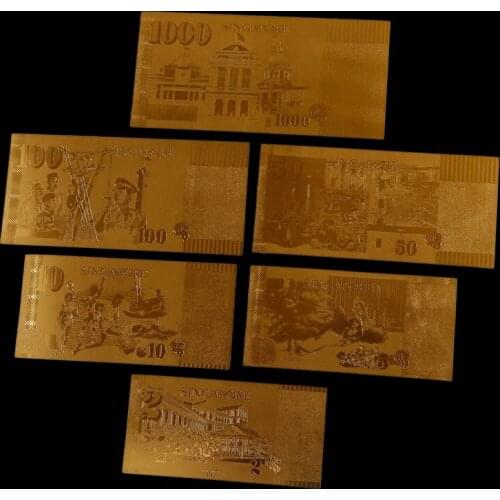 6Pcs/lot Singapore Fake Gold Foil Banknote Collection Decoration Gifts Souvenirs