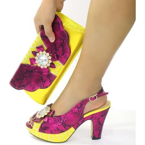 Doershow new African Shoes And Bag Matching Set With YELLOW Hot Selling Women Italian Shoes And Bag Set For Wedding!HMK1-1