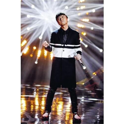 Super Stars Mens Fashion Black and white patchwork Long Design Coat Nightclub Male Singer Stage show Performance costumes