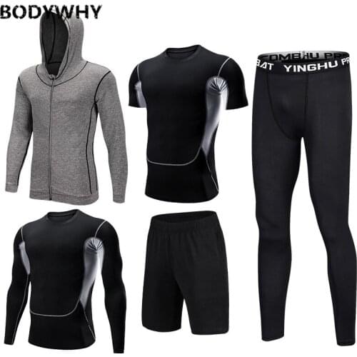 Mens Sportswear 5 Pcs/Set Gym Fitness Clothes Men Running Jogging Male Tracksuit Compression Sports Wear for Workout Sport Suits
