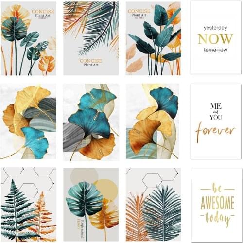 Orange Palm Ginkgo Leaf Plant Letters Wall Art Canvas Painting Nordic Living Room Home Decor Decoration Picture Posters Modern