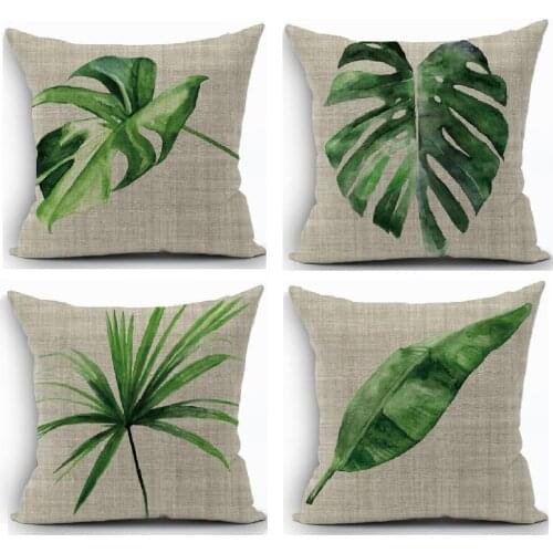 Cushion Cover Banana Leaf Printed Cotton Linen Case Home Decoration Car Sofa Decorative Pillowcase almofadas decorativos cojines