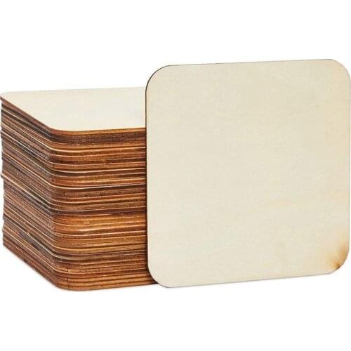 Unfinished Wooden Square Cutouts For Crafts, Rounded Corners (4 In, 36 Pieces)
