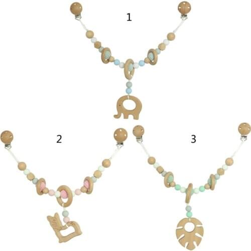 New Baby Wooden Pram Chain With Clips Mobile Bed Holder Gym Toy Rattle Stroller Toy