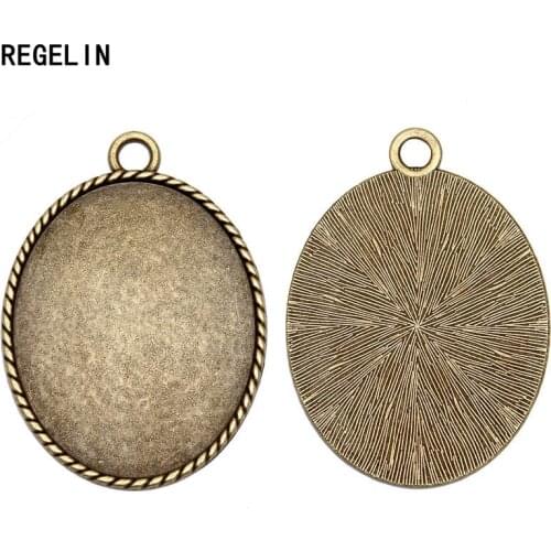 REGELIN Big Size Pendant Blank Base Settings Cabochon Cameo Tray Bezel 5pcs Fit 40x50mm Cabochons Cameo DIY Necklace Findings