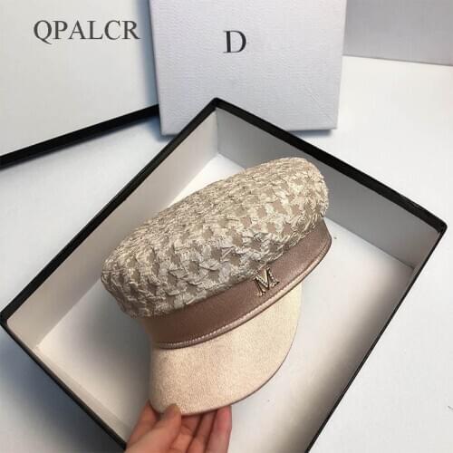 QPALCR 2020 Autumn Fashion Hat For Women’s Military Hats Outdoor Travel Casual Berets Cap Flat Top Shade Caps White Khaki Black
