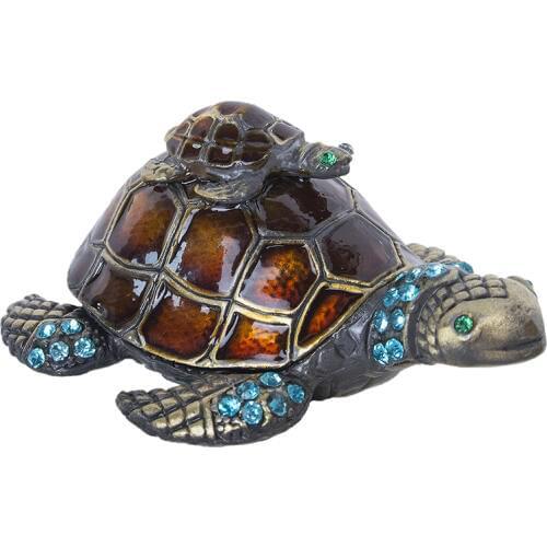 H&D Hand Painted Enameled Boxes Animal Turtle Hinged Jewelry Trinket Box Ring Holder Collectives Gift Home Wedding Decoration