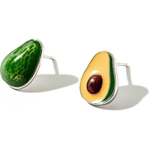 Korean Style 925 Sterling Silver Cute Avocados Novelty Fruit Fashion Stud Earrings for Women Girls Party Jewelry Gifts SE017