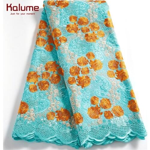 Kalume Swiss Lace Fabric Embroidery African Nigerian Cotton Lace Fabric Flower Voile In Switzerland 5 Yard For Diy Dress H2520
