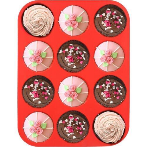 Silicone Cake Mold Cookies Muffin Cup Silicone Bakeware 12 Cup Baking Pan Cupcake Moulds Food Grade Kitchen Accessories Round