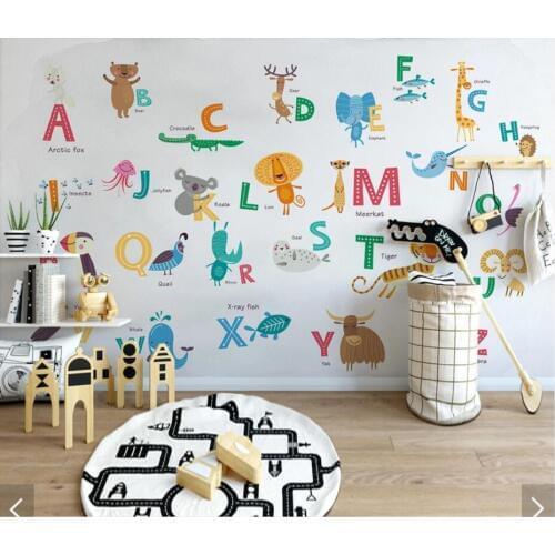 Nordic Carton 26 Letter for Kids Room Wallpaper Mural Art Wall Decals Wall Mural Paper Rolls Contact Paper Roll 3d Wall Murals