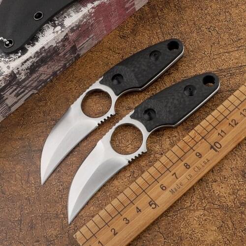 Mini tactical S35VN fixed blade carbon fiber handle CSGO outdoor survival self-defense hunting neck claw straight karambit knife