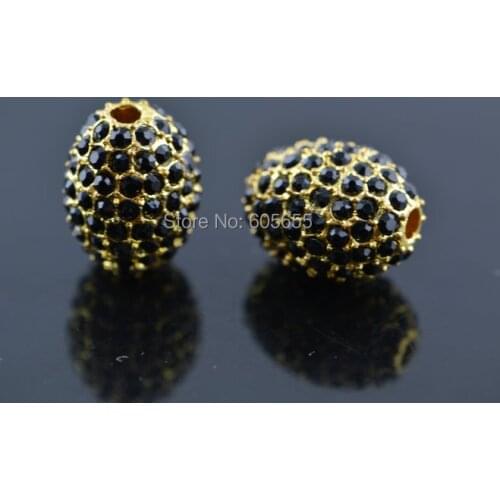 12x15mm Gold color Paved Black Crystal Beads Paved Barrel Metal Oval Tube Beads