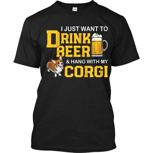 Funny Corgi Shirt Drink Beer and Hang with My Corgi T-Shirt for Men