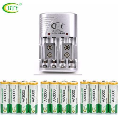 BTY N-802 Smart AA AAA EU Battery Charger With AA3000 series 1.2V 850mah Rechargeable Ni-MH battery