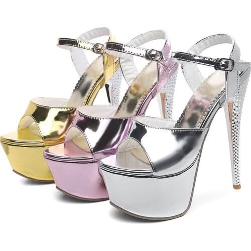 2021 Summer Women Sandals Fashion Sexy Thin High Heels 15 cm Womens Shoes PU Leather Platform Buckle Strap Purple Party Sandals