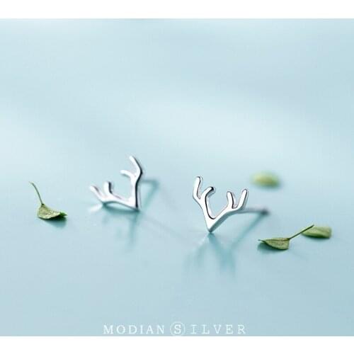Modian Cute Antlers Stud Earring for Women Genuine 925 Sterling Silver Gold Color Hypoallergenic Ear Pin Fine Jewelry Girl Gift