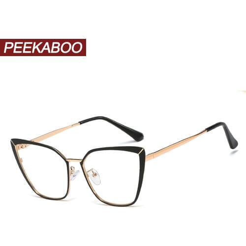 Peekaboo metal eyeglass frames for women cat eye accessories fashion clear lens gold pink female glasses frame prescription